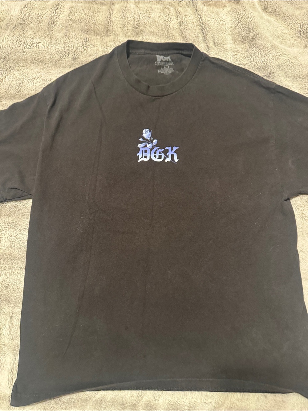 DGK XL Skateboard Black Short-Sleeve Tee with Blue Rose Logo